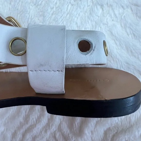 Celine White Leather Grommet Sandals 37.5 Flat Ankle Strap Made in Italy - Picture 8 of 16